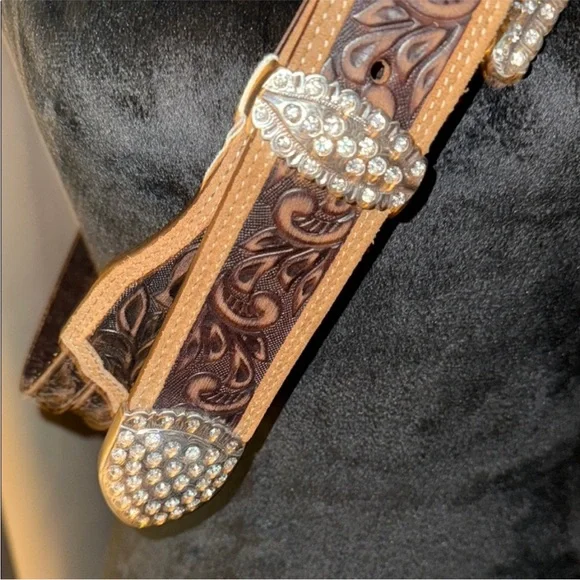 Brown Embellished Belt with Silver Accents - Picture 5 of 8